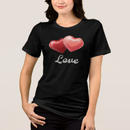 Romantic Sparkling Red Hearts "Love" Glitter Desig T Shirt