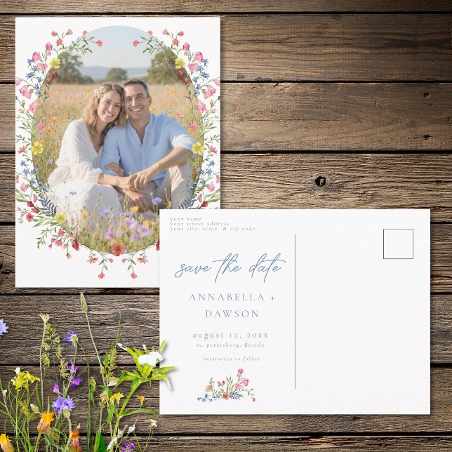 Romantic Spring Wildflower Garden Photo Save Date Vykort (Romantic Spring Wildflower Garden Photo Save Date Postcard)