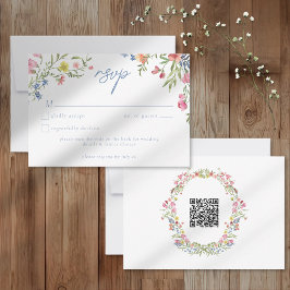 Romantic Spring Wildflower Garden Wedding QR OSA Kort