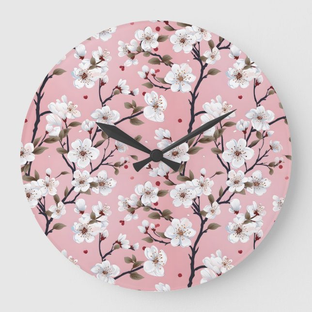 Romantic Springtime Cherry Blossoms Japandi Floral Stor Klocka (Framsida)