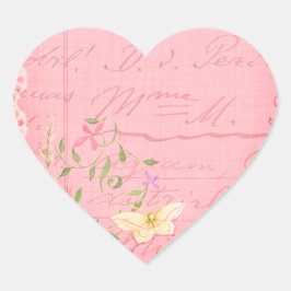 Romantic Springtime Vintage Rosa Hjärtformat Klistermärke
