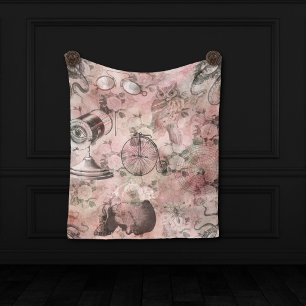 Romantic Steampunk Antik Vintage Ephemera Fleecefilt