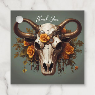 Romantic Steampunk Blommigt Cow Skull Bröllop Gåvor Etiketter