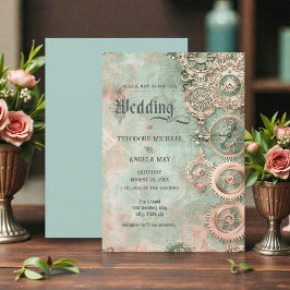 Romantic Steampunk Gears Wedding Invitation Inbjudningar