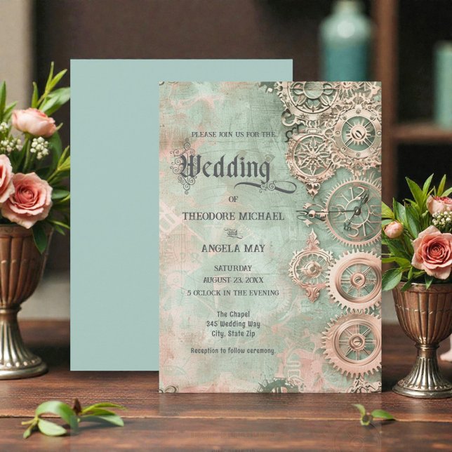 Romantic Steampunk Gears Wedding Invitation Inbjudningar (Skapare uppladdad)