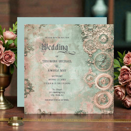 Romantic Steampunk Gears Wedding Invitation Inbjudningar