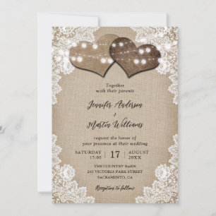 Romantic String Ljus Burlap och Snöre Bröllop Inbjudningar