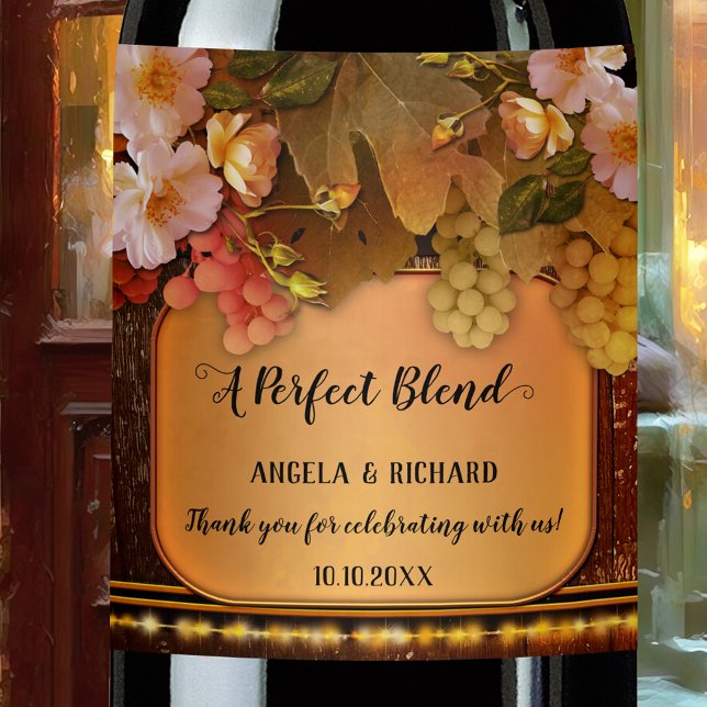 Romantic String Ljus Graps and Ro Vin Label Vinflaska Etikett (Skapare uppladdad)