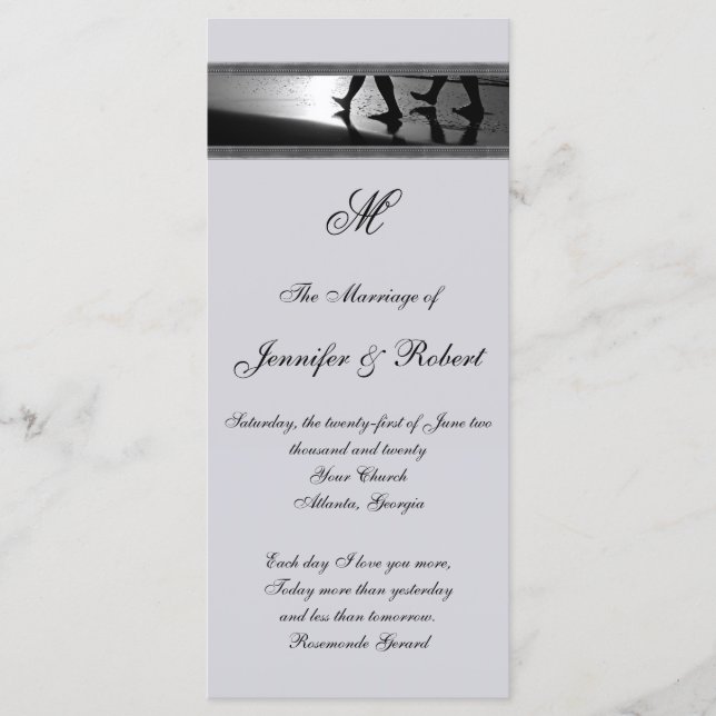 Romantic Stroll Monogram Grått Bröllopsprogram Program (Framsida)