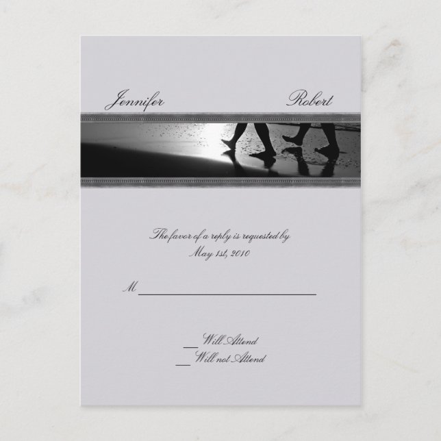 Romantic Stroll Monogram i Silver-svarskort Inbjudan Vykort (Framsida)