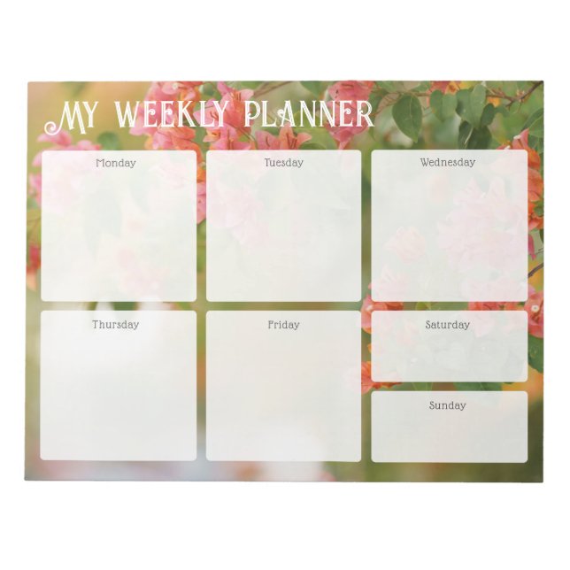 Romantic Summer Bougainvillea Weekly Planner Anteckningsblock (Framsida)