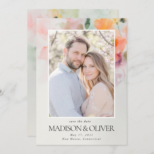 Romantic Summer Flowers QR Code Photo Bröllop Spara Datumet (Fram/baksida)