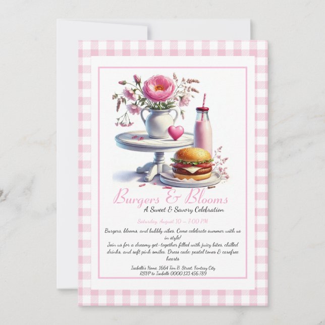 Romantic Summer Party Watercolor Burger & Pink  Inbjudningar (Framsida)