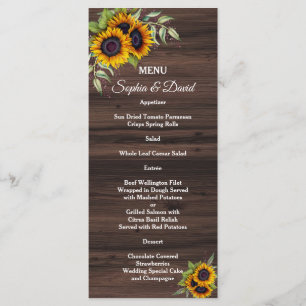 Romantic SunblommWood Bröllop Menu Meny