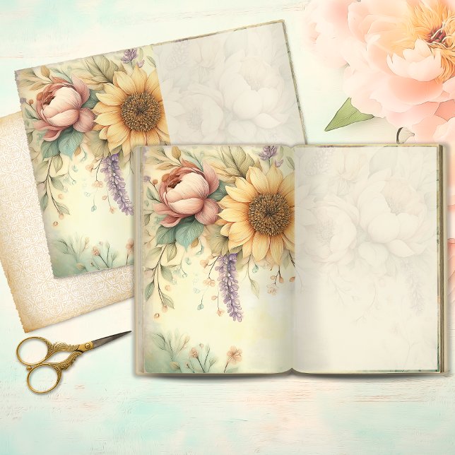 Romantic Sunflower & Blush Peony Junk Journal Page (Skapare uppladdad)