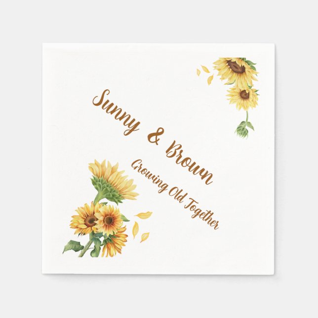 Romantic Sunflower Rustic Yellow Funny Wedding Pappersservett (Framsidan)
