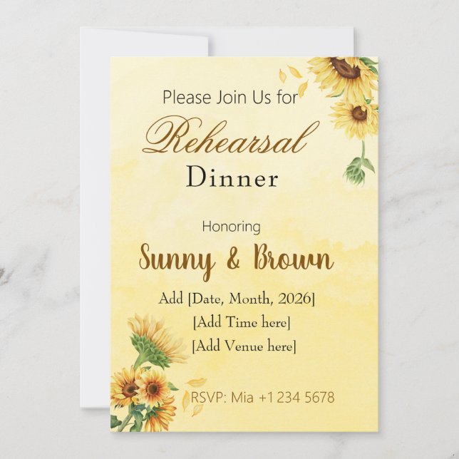 Romantic Sunflower Rustic Yellow Rehearsal Dinner Inbjudningar (Framsida)