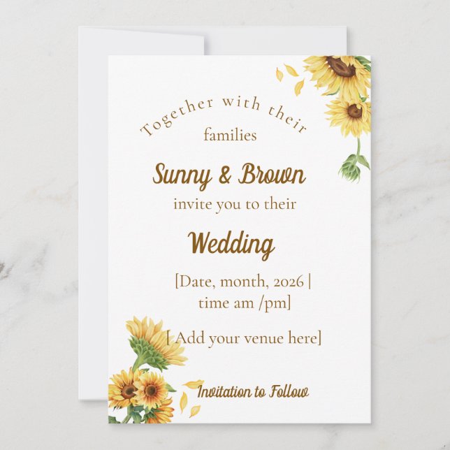 Romantic Sunflower Rustic Yellow Wedding Inbjudningar (Framsida)