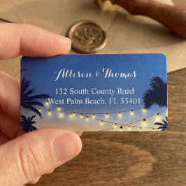 Romantic Sunset Beach Handflatan Träd String Ljus Adressetikett