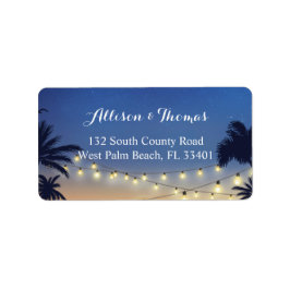 Romantic Sunset Beach Handflatan Träd String Ljus Adressetikett