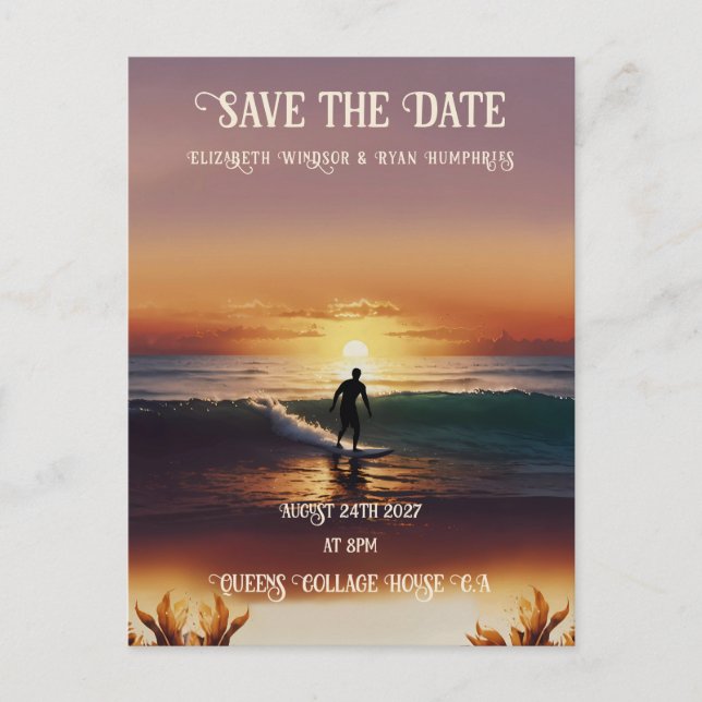 Romantic Sunset Beach Scene med Tropical Elegance Vykort (Framsida)