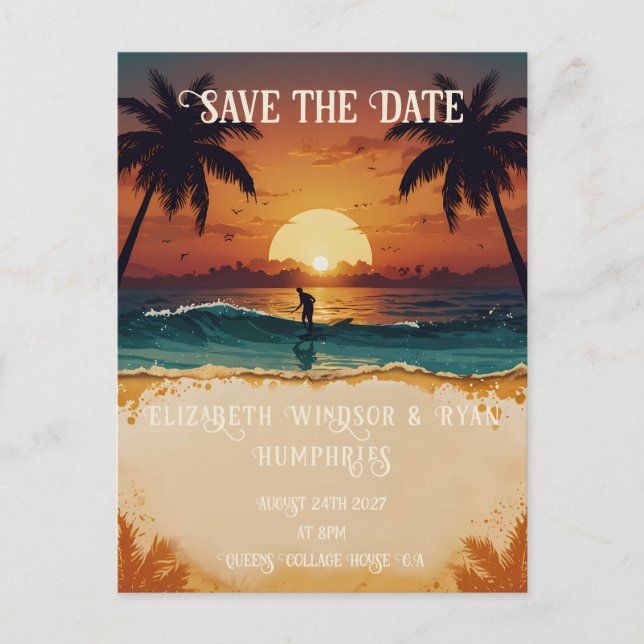 Romantic Sunset Beach Scene med Tropical Elegance Vykort (Framsida)