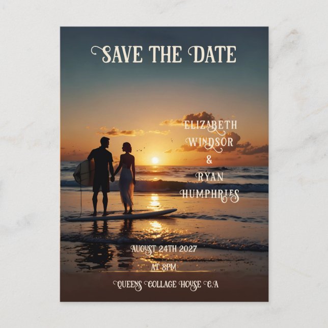 Romantic Sunset Beach Scene med Tropical Elegance Vykort (Framsida)