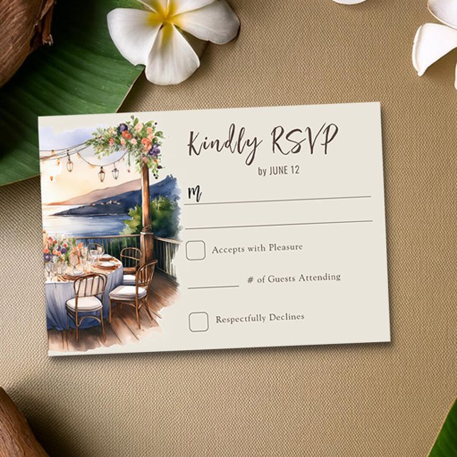 Romantic Sunset Beach Theme Bröllop OSA Kort (RSVP Card from the Sunset Beach Wedding Collection by Darling & May)