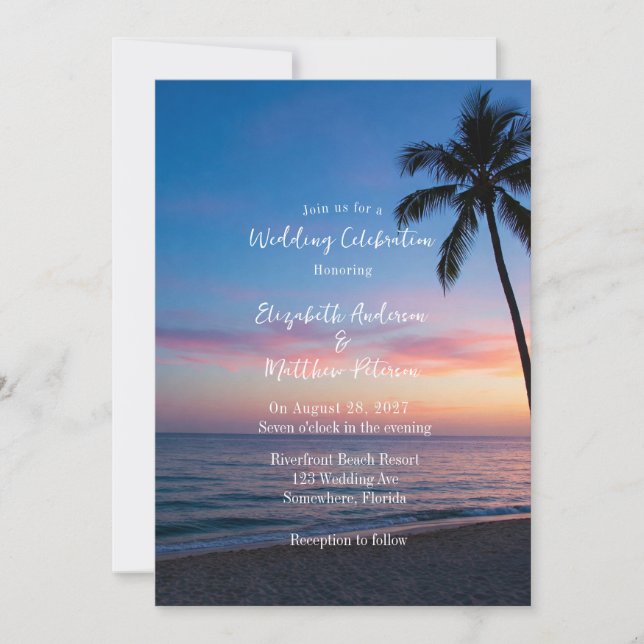 Romantic Sunset Beach Wedding Firande Inbjudningar (Framsida)