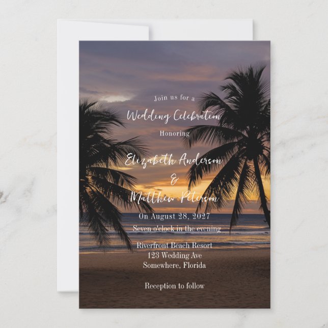 Romantic Sunset Beach Wedding Firande Inbjudningar (Framsida)