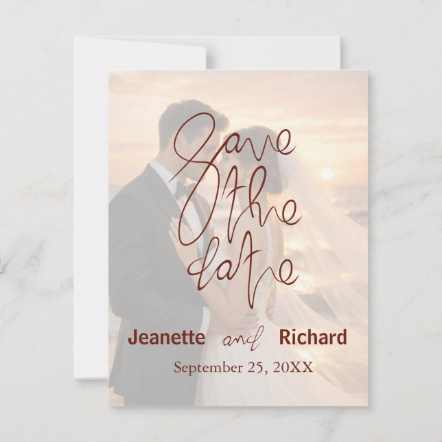Romantic Sunset Beach Wedding Save the Date (Baksida)