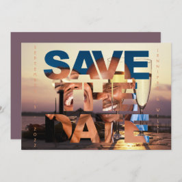 Romantic Sunset Champagne Flutes Photo Bröllop Spara Datumet