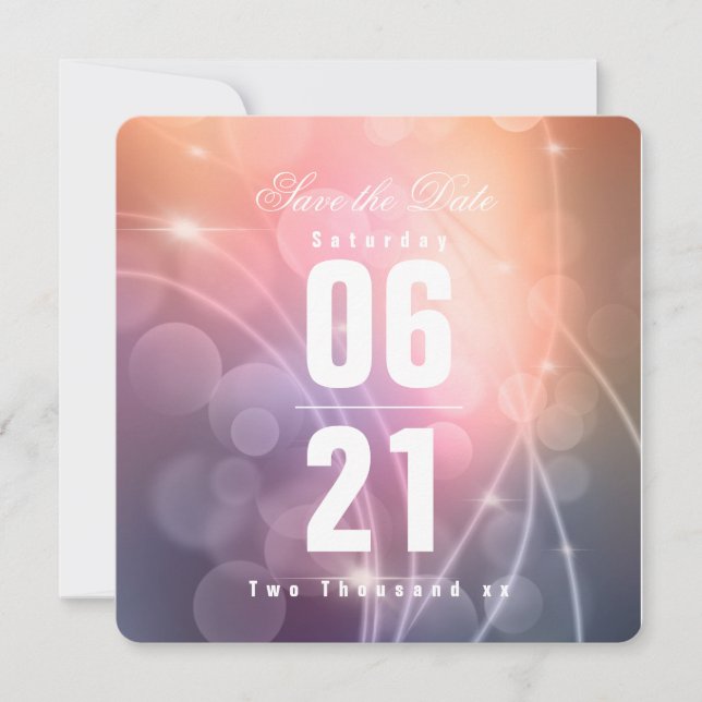 Romantic Sunset Färg Modern Bokeh Bröllop (Framsida)