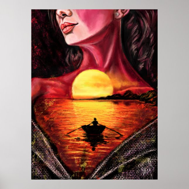 Romantic Sunset Girl Poster Print - Painting Art (Framsidan)