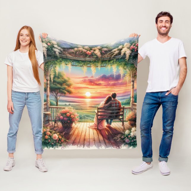 Romantic Sunset Porch View Illustration Fleecefilt (På plats)
