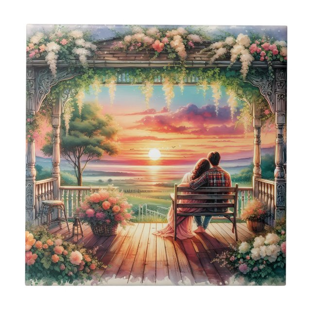 Romantic Sunset Porch View Illustration Kakelplatta (Framsidan)