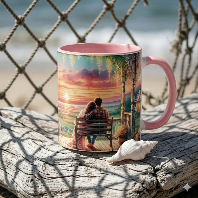 Romantic Sunset Porch View Illustration Mugg (Romantic Sunset Porch View Illustration Mug)