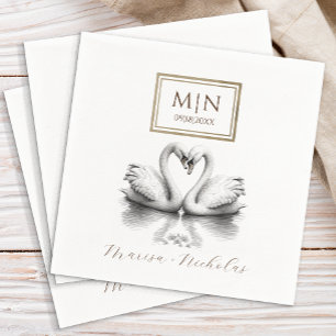 Romantic Svan Bröllop Napkins Monogram Pappersservett