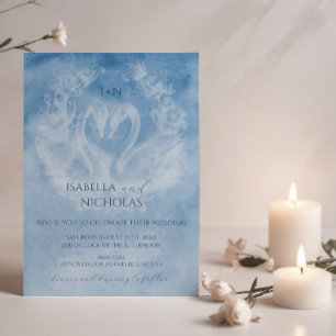 Romantic Svan bröllopsinbjudan med Monogram initia Inbjudningar