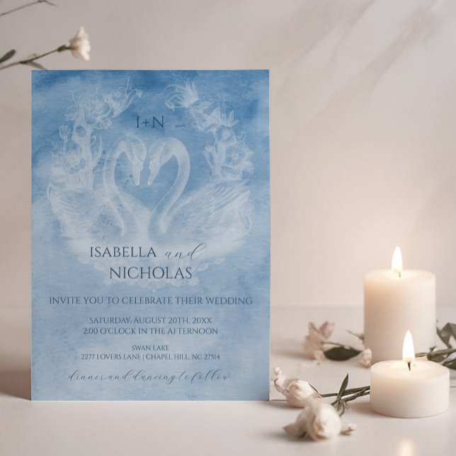 Romantic Svan bröllopsinbjudan med Monogram initia Inbjudningar (Romantic Swan Wedding invitation)