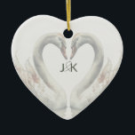 Romantic Svanar Bröllop par Monogram Julgransprydnad Keramik<br><div class="desc">Svanar adorn de här bröllop-paren med monogram keramiskt prydnadsämne som erbjuder romantiskt estetiskt material. Underbar för särskilda tillfällen. Lägg bara till parets monogram och ditt favoritfoto på baksidan. Använda mallen som ska anpassas.</div>