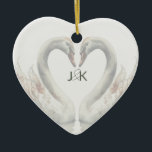 Romantic Svanar Bröllop par Monogram Julgransprydnad Keramik<br><div class="desc">Svanar adorn de här bröllop-paren med monogram keramiskt prydnadsämne som erbjuder romantiskt estetiskt material. Underbar för särskilda tillfällen. Lägg bara till parets monogram och ditt favoritfoto på baksidan. Använda mallen som ska anpassas.</div>