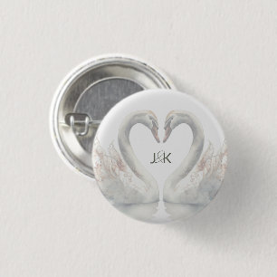 Romantic Svanar Bröllop par Monogram Knapp