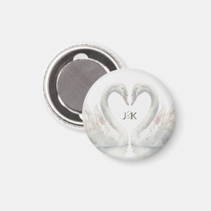 Romantic Svanar Bröllop par Monogram Magnet