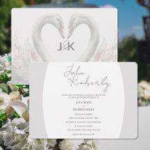 Romantic Svanar Monogram bröllopsinbjudan