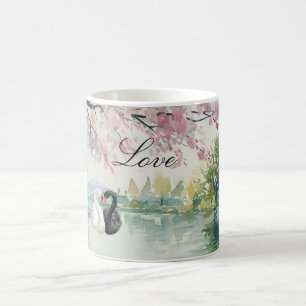 Romantic Svanar Sjö Kärlek Kaffemugg