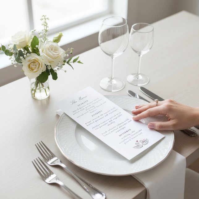 Romantic Swan Heart Calligraphy Menu Card Design Meny (Skapare uppladdad)