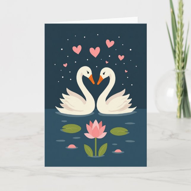 Romantic Swan Love Story Card Kort (Framsida)