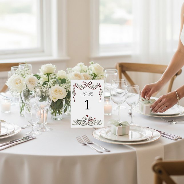 Romantic Swans & Bow Table Number card Bordsnummer (Skapare uppladdad)