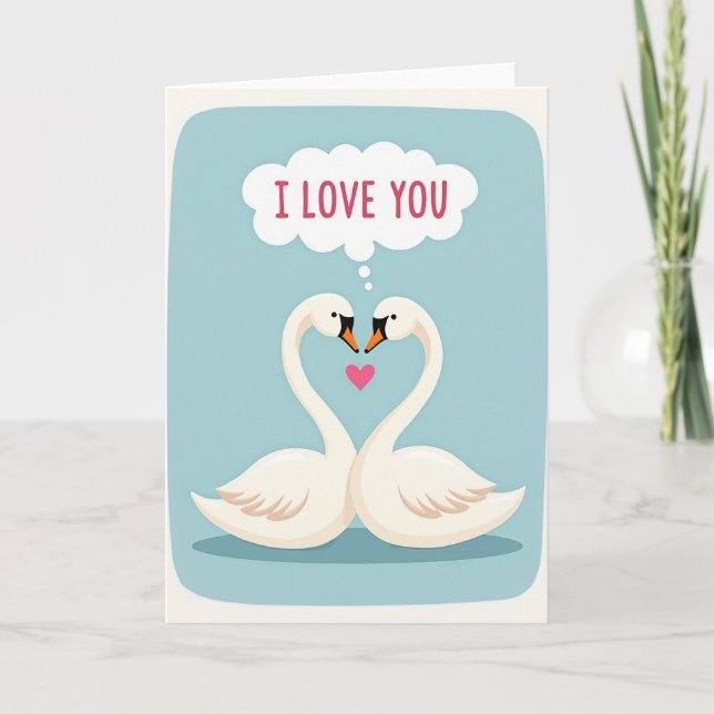 Romantic Swans Heart Love Matte Card Kort (Framsida)